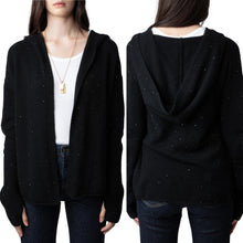 Load image into Gallery viewer, Zadig &amp; Voltaire Cosany Rhinestone Embellished Hooded Cashmere Cardigan Black
