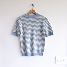 Load image into Gallery viewer, LOFT Short Sleeve Sweater Top Blue White Stripe XS NWT
