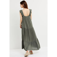 Load image into Gallery viewer, BB Dakota Tiered Ruffled Sleeveless Scoop Neck Maxi Maternity Dress Green L
