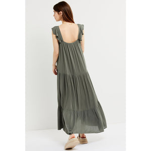 BB Dakota Tiered Ruffled Sleeveless Scoop Neck Maxi Maternity Dress Green L