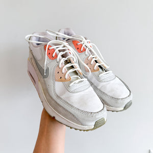 Nike Air Max 90 Pink String Leather Lace Up Low Top Sneakers White 5Y
