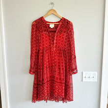 Load image into Gallery viewer, Anthropologie Maeve Canna Semi-Sheer V-Neck Mini Swing Dress Red 0
