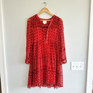 Anthropologie Maeve Canna Semi-Sheer V-Neck Mini Swing Dress Red 0
