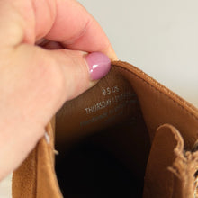 Load image into Gallery viewer, Thursday Suede Handcrafted Side Zip Heeled Ankle Bootie Brown 9.5
