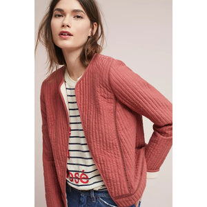 Akemi + Kin Open-Front Long Sleeve Casual Quilted Jacket Pink M