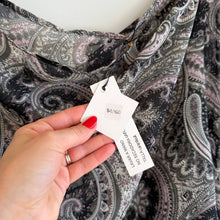 Load image into Gallery viewer, Maruca Novelo Silk Paisley Asymmetrical Shrug Gray Black NWT
