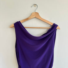 Load image into Gallery viewer, Joseph Ribkoff Cinch Side Draped Back Sleeveless Dress Purple 6
