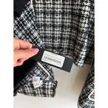 Load image into Gallery viewer, Mitchie's Tweed Knitted Gold Detail Pockets Fox Trim Wrap Black White OS NWT
