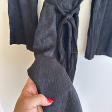 Load image into Gallery viewer, BCBGMaxAzria Jacquard Floral Belted Long Sleeve Jumpsuit Black XS
