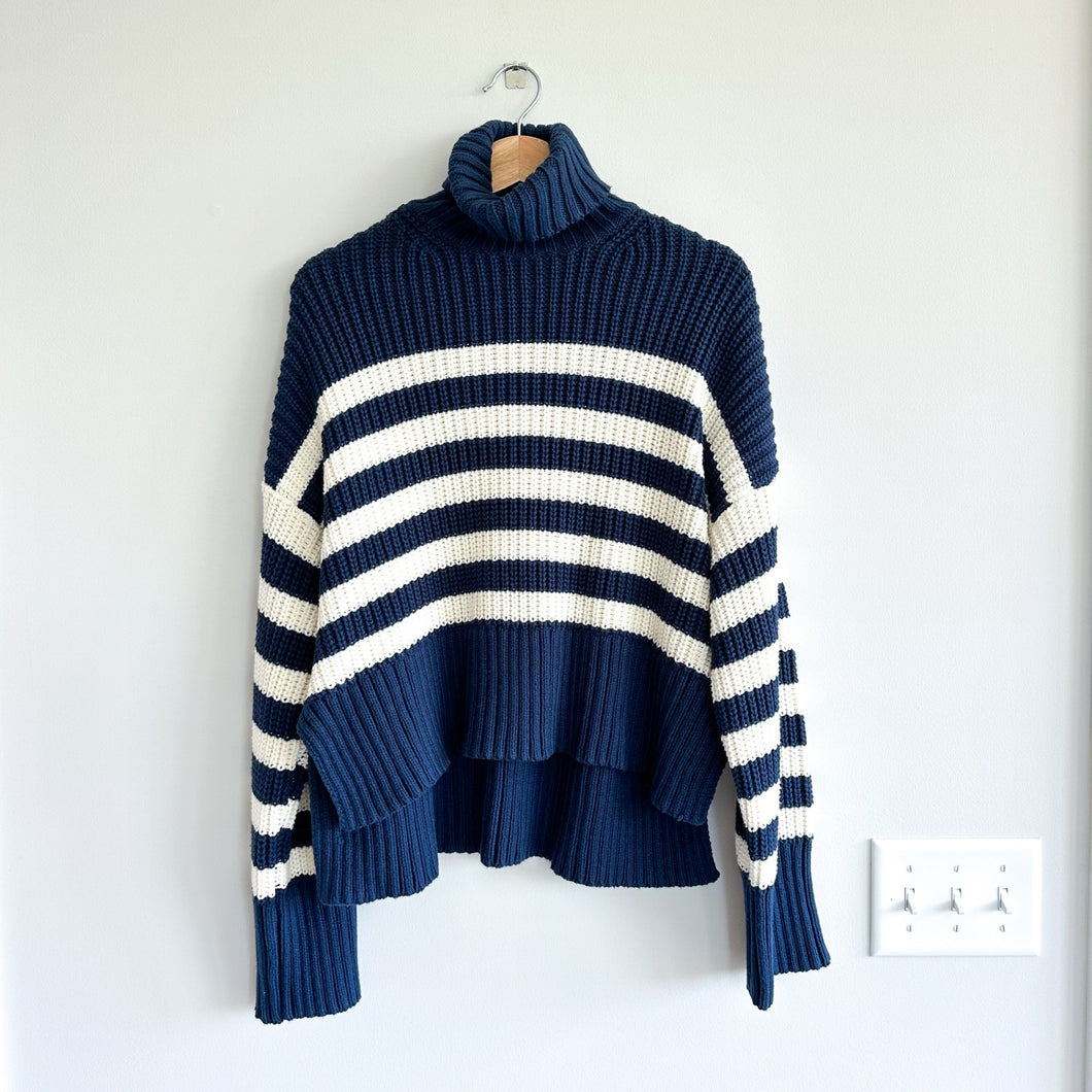 Madewell Wide Rib Turtleneck Sweater Navy White M