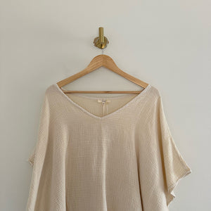 Easel Gauze Cotton V-Neck Batwing Sleeve Blouse Cream M