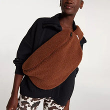 Load image into Gallery viewer, Calia Sherpa Fleece Zip-Around Sling Bag Rocky Mountain Brown Large NWT
