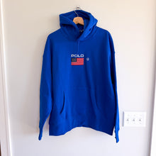 Load image into Gallery viewer, Polo Ralph Lauren USA American Flag Patch Fleece Hoodie Sweatshirt Royal Blue XL
