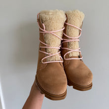 Load image into Gallery viewer, Sorel Joan of Arctic Wedge III Shearling Lace Up Snow Boots Tawny Buff 8.5

