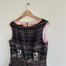 Load image into Gallery viewer, TALBOT RUNHOF Flared Metallic Floral Jacquard Sleeveless Dress Purple 10
