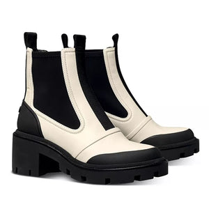 Tory Burch Chelsea Lug Sole Leather Pull On Ankle Boots White/Black 9
