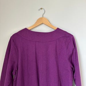 J. Jill Fit Tweeded French Terry Side-Slit V-Neck Casual Tunic Top Purple L NWT