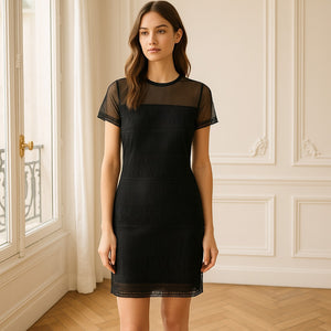 AllSaints Charlton Mesh Lace Short Sleeve Mini Shift Dress Black 4