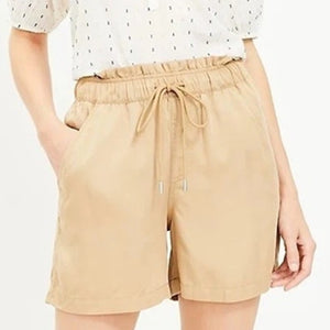Loft Emory High Rise Drawcord Waist Paperbag Shorts Tan XS NWT