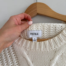 Load image into Gallery viewer, Pistola Eva Cable-Knit Cropped Crew Neck Pullover Sweater White M
