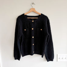 Load image into Gallery viewer, Line And Dot Khloe Boucle Button Front Casual Knit Cardigan Black L
