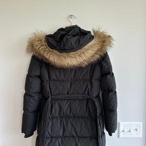 J. Crew Wintress Faux-Fur Hood Mid Length Outdoor Puffer Coat Black XS