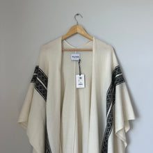 Load image into Gallery viewer, Kujten Cape Liv 2-Threads Cashmere Fringed Open Front Cape Sweater Beige OS NWT
