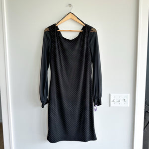 Frank Lyman Polka Dot Semi-Sheer Long Sleeve Mini Dress Black 14 NWT