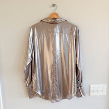 Load image into Gallery viewer, FRAME The Standard Shirt Metallic Long Sleeve Button Up Shirt Silver Lame L NWT
