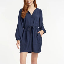 Load image into Gallery viewer, Splendid Sutton Long Sleeve Drawstring Waist Blouson Dress Deep Sea S
