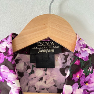 Escada by Neiman Marcus Silk Floral Long Sleeve Button Up Shirt Purple 34
