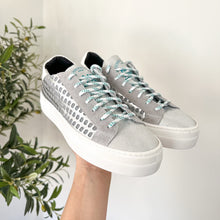 Load image into Gallery viewer, P448 John Polly Leather Low Top Lace Up Sneakers Silver 40
