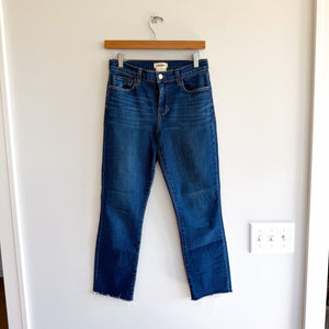 L'Agence Sada High Rise Raw Hem Denim Cropped Slim Jeans Blue 25