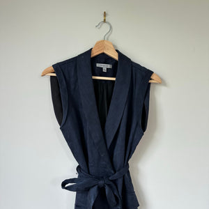 Classiques Entier Linen Blend Sleeveless Wrap Belted Dress Navy 10