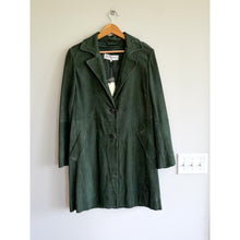 Load image into Gallery viewer, Gerard Darel Goat Suede Leather Button Front Trench Coat Green 42 NWT
