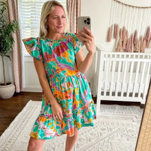 Load image into Gallery viewer, House Of Harlow 1960 Floral Print Flutter Sleeve Mini Dress Green Multi S
