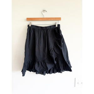J. Crew Linen Faux Wrap Ruffled Mini Skirt Black O