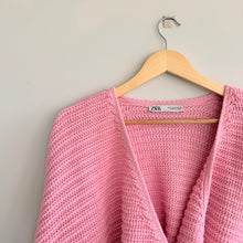 Load image into Gallery viewer, Zara Knit V-Neck Long Sleeve Tie Waist Wrap Cropped Cardigan Pink M
