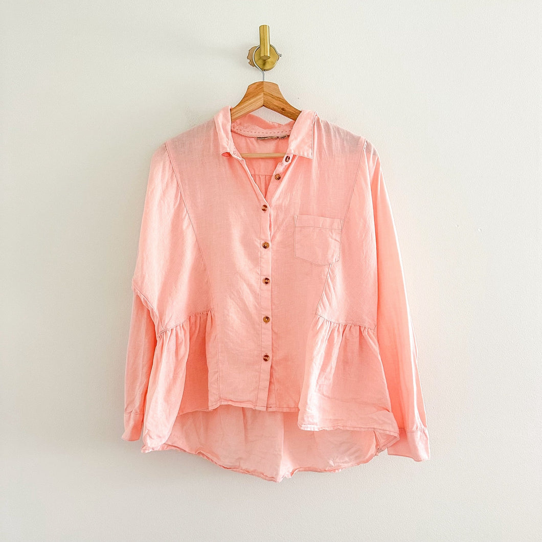Anthropologie Holding Horses Mckenzie Linen Peplum Long Sleeve Button Up Shirt XS