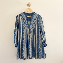 Load image into Gallery viewer, Zara Chambray Embroidered V-Neck Long Sleeve Mini Dress Blue/White M
