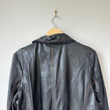 Load image into Gallery viewer, Jakett Meryl Vintage Leather Jacket Snap Front Fringe Seam Midnight L NWT
