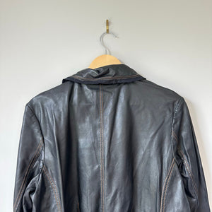 Jakett Meryl Vintage Leather Jacket Snap Front Fringe Seam Midnight L NWT