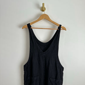 Cut Loose Solid Linen V-Neck Overalls Black XS
