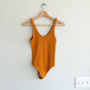 Abercrombie & Fitch Seamless Ribbed Scoop Neckline Bodysuit Orange XS