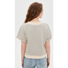 Load image into Gallery viewer, Perfectwhitetee French Terry Striped V-Neck Short Sleeve T-Shirt Cream Blue M
