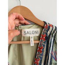 Load image into Gallery viewer, Saloni Lea Silk Floral Print Jacquard V-Neck Puff Sleeve Midi Dress Green 10
