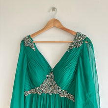 Load image into Gallery viewer, Teri Jon by Rickie Freeman Crystal Embellished Pleated Maxi Gown Green 10
