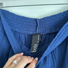 Load image into Gallery viewer, Bobi Beach Coast High Rise Pull On Smocked Waist Cotton Wide Leg Pants Blue L

