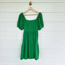 Load image into Gallery viewer, Tiered Short Sleeve Square Neck Casual Mini Dress Green M
