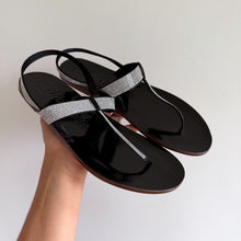 Load image into Gallery viewer, Pedro Garcia Patent Leather Crystal Embellished T-Strap Sandals Black 9 NEW

